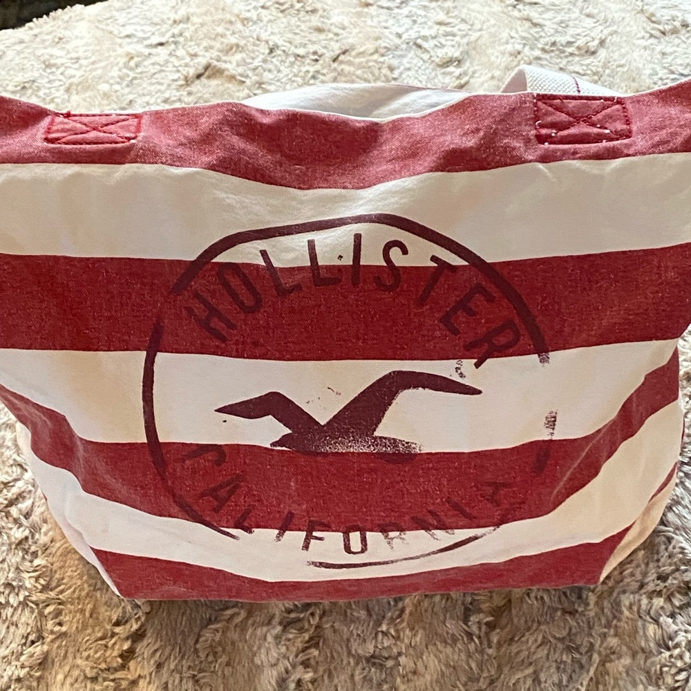 Hollister Red and White Canvas Bag